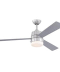 52 Inch LED Ceiling Fan With Light Kit, Brushed Nickel Finish, Downrod Mount, Silver And Gray Teak Finish Blades, Opal Frosted Glass Light