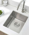 Stainless Steel Undermount Bar Sink 15x17 Inch Small Wet Bar, 16 Gauge SUS304 Brushed Nickel Finish, installed in a kitchen.