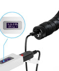 USB Charging Cable For Di2 8070 Shifters And Battery Charger Adapter plugged into bike tech display, close-up view