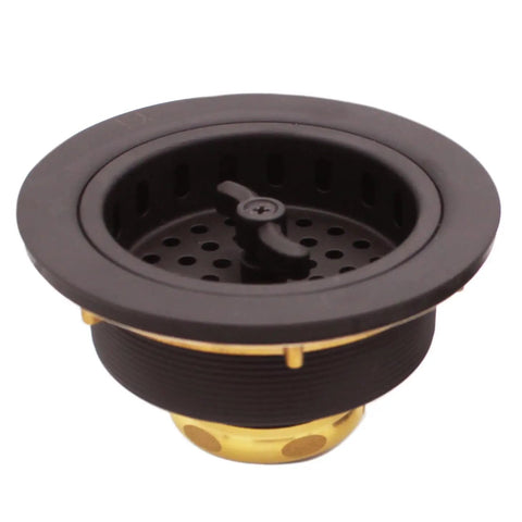 Combo Pack 3-1/2 Inch Wing Nut Twist Style Kitchen Sink Basket Strainer With EZ Mount Waste Disposal Drain Flange In Oil Rubbed Bronze Solid Brass