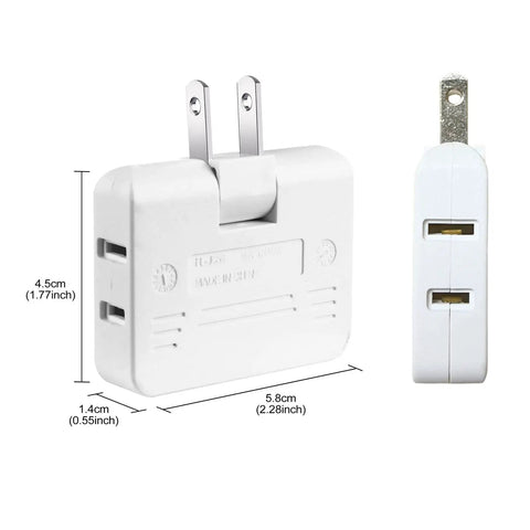 Three Way Rotating Wall Plug Adapter 2 Prong Portable Outlet Splitter Type A For Travel US To Japan Philippines White 2 Pack