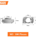 Diagram showing dimensions of 100 Pieces M5 2020 Series T Slot Nuts For Aluminum Profiles Nickel Plated Carbon Steel