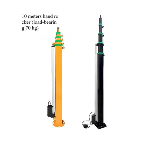No Sweat Adjustable Manual Telescopic Hand Crank Lifting Mast With Ultra Slick Mechanical Winch Rig, 10m height and 70kg load capacity.
