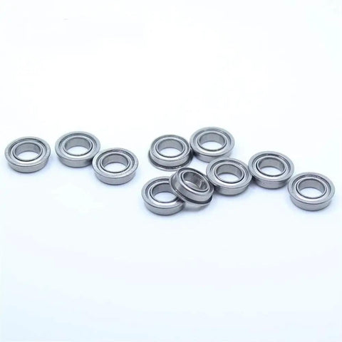 Get Cranking With These 10 Pack Flanged Deep Groove Ball Bearings in Smooth Chrome Steel And ABEC-1 Precision For Your DIY Build Projects Today, showing 10 chrome steel ball bearings.