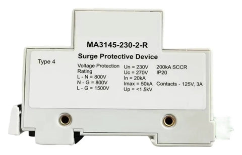 Back view of Industrial Surge Protector For 230V AC Systems 2 Module DIN Rail Protector Voltage Spike Shield For Heavy Machinery Gear