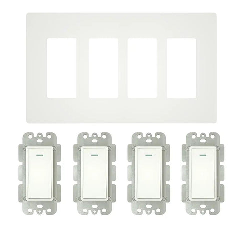 4 Gang WiFi Smart Light Switch No Screw Panel Single Pole 2.4GHz No Hub Needed Works With Alexa Google Home Smart Life Tuya App Remote Control Timer Neutral Wire Required with four switches and wall plate