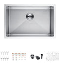 Drop In Kitchen Sink Single Bowl Stainless Steel 16 Gauge 304 Grade With Sink Strainer, Waste Basket and Bottom Grid, 27x18 inch