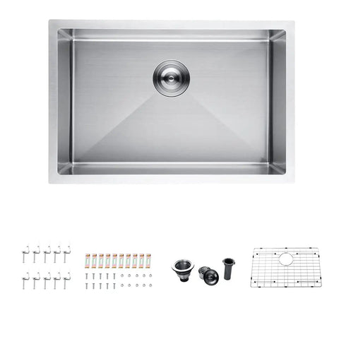 Drop In Kitchen Sink Single Bowl Stainless Steel 16 Gauge 304 Grade With Sink Strainer, Waste Basket and Bottom Grid, 27x18 inch