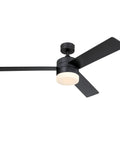 Alta Vista 52-Inch Modern LED Ceiling Fan With Light And Remote, Matte Black Finish, Opal Frosted Glass, 3-blade view
