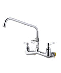 Commercial Wall Mount Sink Faucet With 8 Inch Adjustable Center, G1/2 Inch Inlet, Garden Hose End, 12 Inch Swivel Spout in chrome