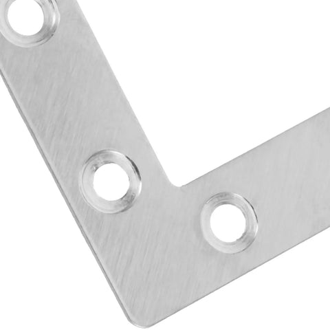 Close-up of Heavy Duty L Shaped Corner Brackets Set, 36 Stainless Steel Mounting Braces with holes for easy mounting on cabinets