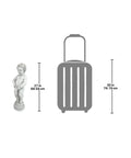 Whimsical Outdoor Piped Boy Statue Inspired By A Classic European Landmark For Garden Decor with size comparison to luggage