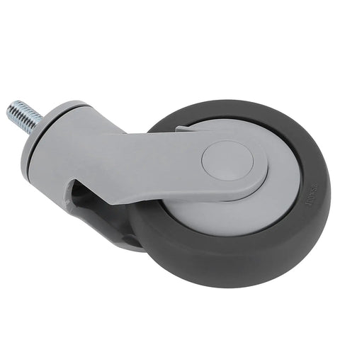 Jauarta TPR Caster Wheels with Threaded Stem from a side angle, showcasing durable TPR material and gray color.