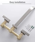 Wall Mount Tub Filler Faucet In Brushed Nickel Finish Brass Two Handle High Flow Bathtub Faucet Set With 10 Inch Spout Reach installation view