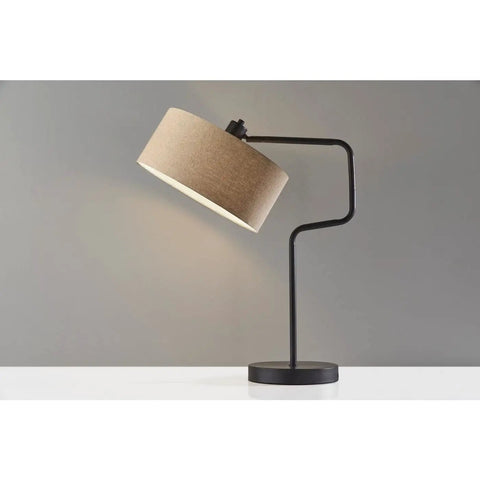Jacob Table Lamp With Swing Arm, 24 To 25.5 Inch Tall, Antique Bronze Finish, 60W Socket, Natural Woven Drum Shade