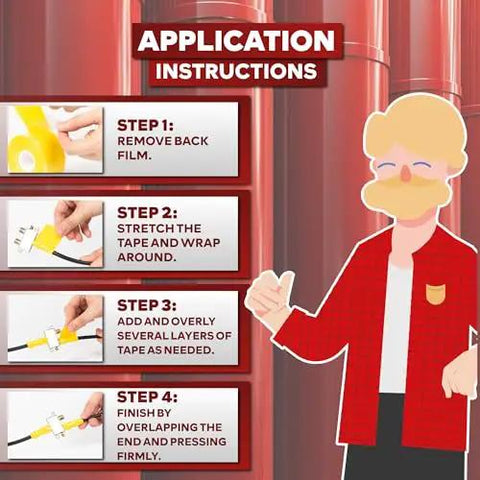 Steps to use Go To Self Fusing Silicone Tape Pro Yellow 1.5 Inch By 15 Feet Thick 30 Mil Non Adhesive Repair Tape for leaks.