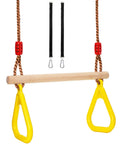 16 Inch Wooden Trapeze Bar With Rings For Swing Sets Adjustable Height From 39 To 67 Inches Gym Hanging Accessories
