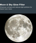 Moon Filter Kit For 1.25 Inch Telescope Eyepieces With Four Filter Set Including Three Neutral Density Filters And Sky Glow Plus Lunar Map showing enhanced lunar contrast with the Moon & Sky Glow Filter text.