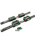 Beefy HGR25 Linear Rail Slide Block Combo For Dual Axis CNC Projects, Two Carriage Styles, Four Carriages, Heavy Duty Build For Engraving And Routing, Flexible Mounting, Wide Length Options For Big DIY Machining, four HGR25 rails and carriages