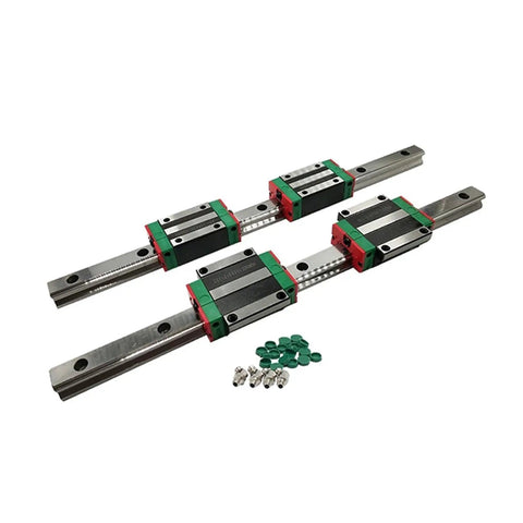 Beefy HGR25 Linear Rail Slide Block Combo For Dual Axis CNC Projects, Two Carriage Styles, Four Carriages, Heavy Duty Build For Engraving And Routing, Flexible Mounting, Wide Length Options For Big DIY Machining, four HGR25 rails and carriages