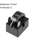 Refrigerator Start Relay 15 Ohm 2 Pin For Freezer Compressor Thermal Overload Protector, black component against white background