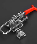 Beefy Heavy Duty Toggle Arm Clamp For Machining And Parts Assembly 320 Kg 704 Lbs Clamping Power 304 Stainless Steel Elbow Bar 51 Mm Reach Smooth Lever Action That Counters Side Thrust And Keeps Joints Tight, red handle