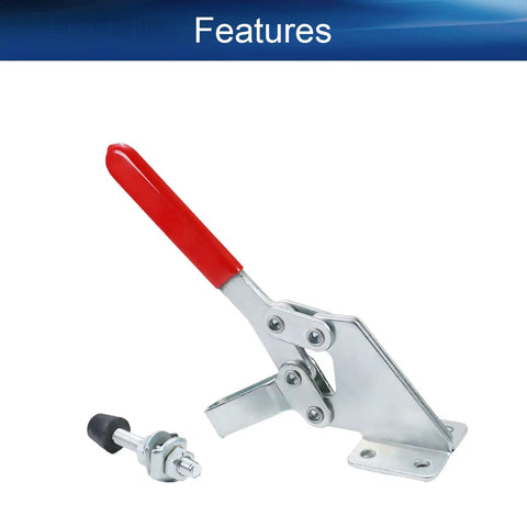 Hardcore Side Mounted Vertical Toggle Clamp Set With A Slick Quick Release Lever And Cushioned Rubber Tips For Tight Hold Downs On Any Daily Shop Grind Or Weekend Projects, featuring a quick release lever and zinc plating.