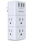 Six Outlet USB Power Strip With Surge Protector And Rotating Plug, 3 USB Ports, 3-Sided Swivel Design, Compact USB Multi Plug Extender