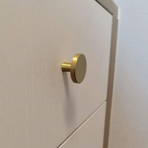 Six Pack Brushed Brass Cabinet Knobs Set Solid Brass Round 30mm Mushroom Style Drawer Pulls For Kitchen Cabinets Doors Desks Dressers And Furniture With Elegant Gold Finish