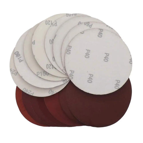 Get Ready To Tackle Any Project With These 20pcs 150mm Hook Loop Sanding Discs showing various grits and colors for wood and rust polishing.