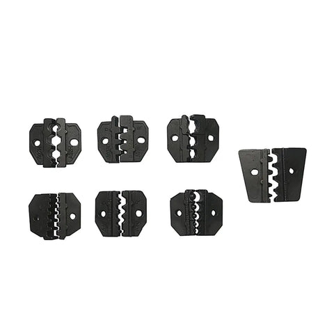 Seven quick change dies for the Heavy Duty Electrical Terminal Crimping Machine for pre-insulated and bare terminals.