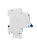 Main Switch Residual Circuit Breaker Loaded With Instant Overload Shutoff in white, side view showcasing design and features.