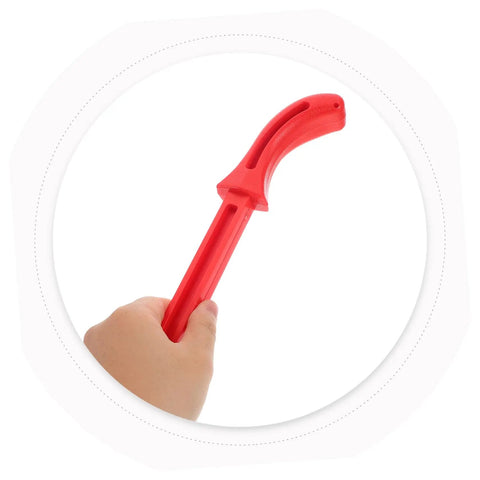 Hand holding red push stick from Two Pack Woodworking Push Sticks And Push Blocks Set For Woodworking Safety Red And Yellow Durable