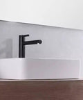USZWBY Vessel Sinks Modern Minimalist Table Basin On The Counter Rectangular Washbasin Ceramic Art Bathroom Bowl Sink with black faucet.