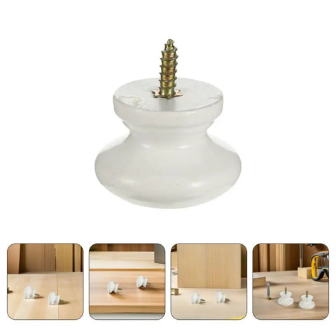 10 Pack Round Wood Cabinet Knobs Single Hole White Drawer Pulls close-up, solid white wood knob with golden screw for kitchen handles.