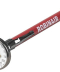Robinair dial thermometer, 0–220°F, 1-in face, red handle, automotive tool
