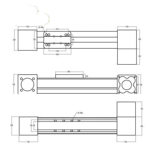 High Precision Linear Guide Actuator Kit With 57 Stepper Motor And Synchronous Belt Drive For CNC Machines Smooth Module Position Slide Table Built For Industrial Production technical dimension drawing