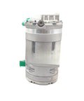 Heavy Duty Electric AC Compressor Crafted For Smooth Cabin Climate Comfort Compatible With Hyundai Kona And Kia Niro Ev Replaces 97701 K4000 Hes33 side view with green fittings.