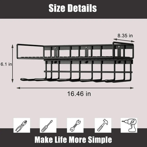 Heavy Duty Tool Organizer Wall Mount For Drill And Cordless Tools Garage Workshop Pegboard Rack With One Layer And Four Slots Rust Resistant Iron Construction For Pro Grade Organization And Easy Access size details