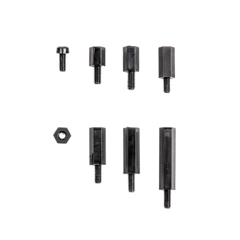 180 Piece Nylon Standoff Kit Male To Female M2.5 Threaded Spacers, Lengths 6 To 20mm, Dark Color, Durable Nylon Spacer Kit For Electronics Enclosures, Dope DIY Projects, Robotics. Assorted black M2.5 nylon spacers and nuts