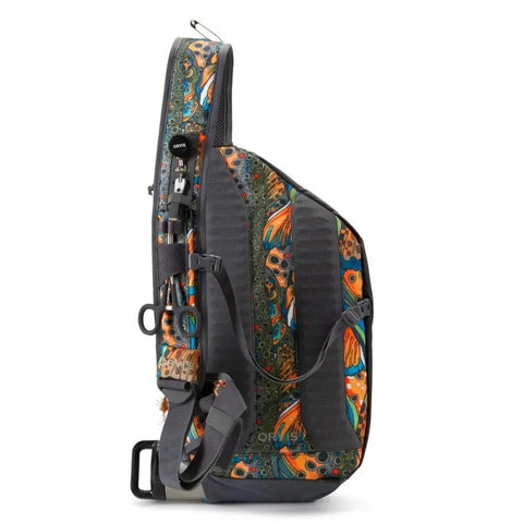 Side view of Fly Fishing Sling Pack Made With 100 Percent Recycled Cordura For All Day On Water Comfort 11L Of Gear Storage