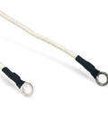 Two white braided braking-resistor lead wires with silver ring solder lug terminals