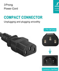 3 Prong Power Cord For 3 Feet AC SVT 18AWG C13 To NEMA 5-15P UL Listed Replacement Cord close-up of plug and inlet view