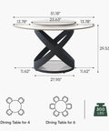 Modern 51 Inch Round Dining Table Slick Glossy White Sintered Stone Top Built Tough Black X Carbon Steel Base Lazy Susan dimensions