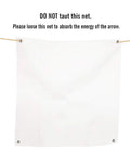 80 lb Archery Backstop 5x6ft Heavy Duty Nylon Target Net for Backyard Practice with warning text on proper use