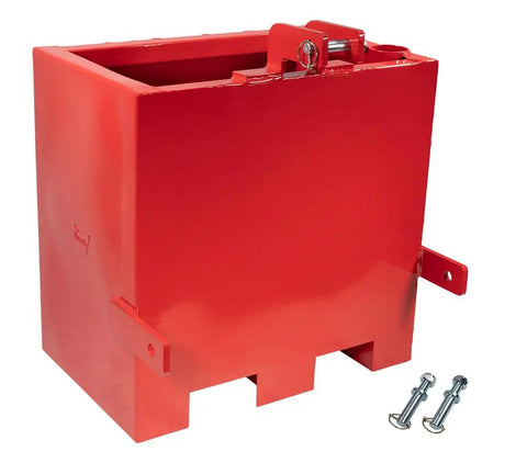 Beefy 3 Point Hitch Tractor Ballast Box With 800 Lbs Capacity, Heavy Duty Welded Steel Construction, Red, Front View