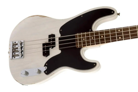 Mike Dirnt Roadworn Precision Bass RW White Blonde With Classic 51 And 55 P Bass Styling Modern Punk Pop Tone From Custom 59 Split Single Coil Nitrocellulose Road Worn Finish Hardshell Case Included, white blonde bass body