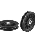 Beef Up Your Home Gym With This Low Noise Pulley For Cable Machines, Nylon Roller And Quiet Bearings, Strength Training Attachment For DIY Fitness System, Black 110 Millimeter, black 110 mm cable pulley shown from side and front