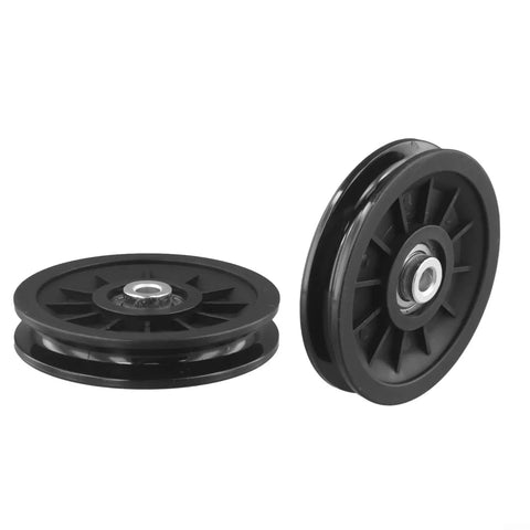 Beef Up Your Home Gym With This Low Noise Pulley For Cable Machines, Nylon Roller And Quiet Bearings, Strength Training Attachment For DIY Fitness System, Black 110 Millimeter, black 110 mm cable pulley shown from side and front