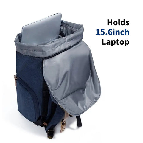 Large Capacity Multi Functional Waterproof Camera Backpack Travel Bag For SLR Gear With Removable PE Foam Dividers open showing laptop compartment